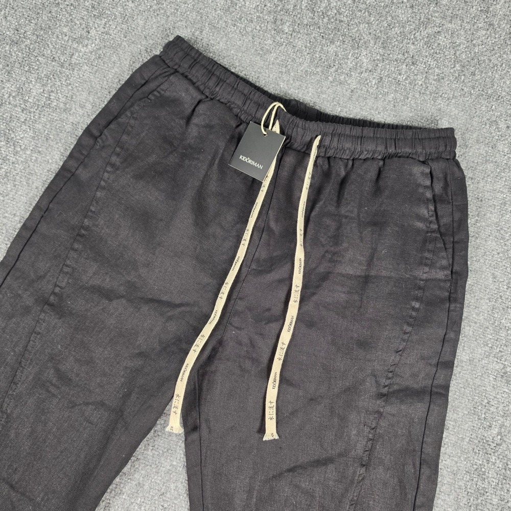 Kidoriman Linen Pants Mens XL Black Drawstring Streetwear Trousers NWT
